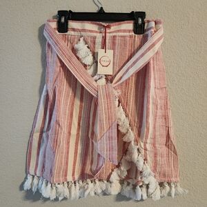RAGA NWT Women’s Belt Tie Skirt Red striped Boho Tassel Detail Size Small